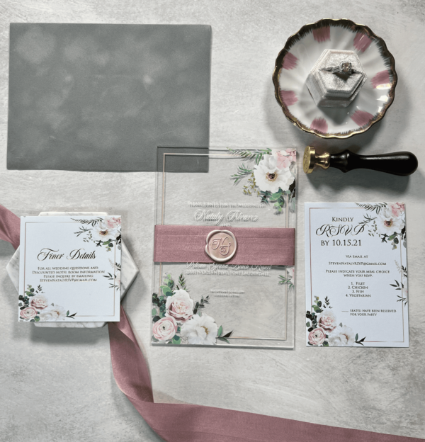 Natalye Acrylic Invitation Zayla Designs With silk ribbon