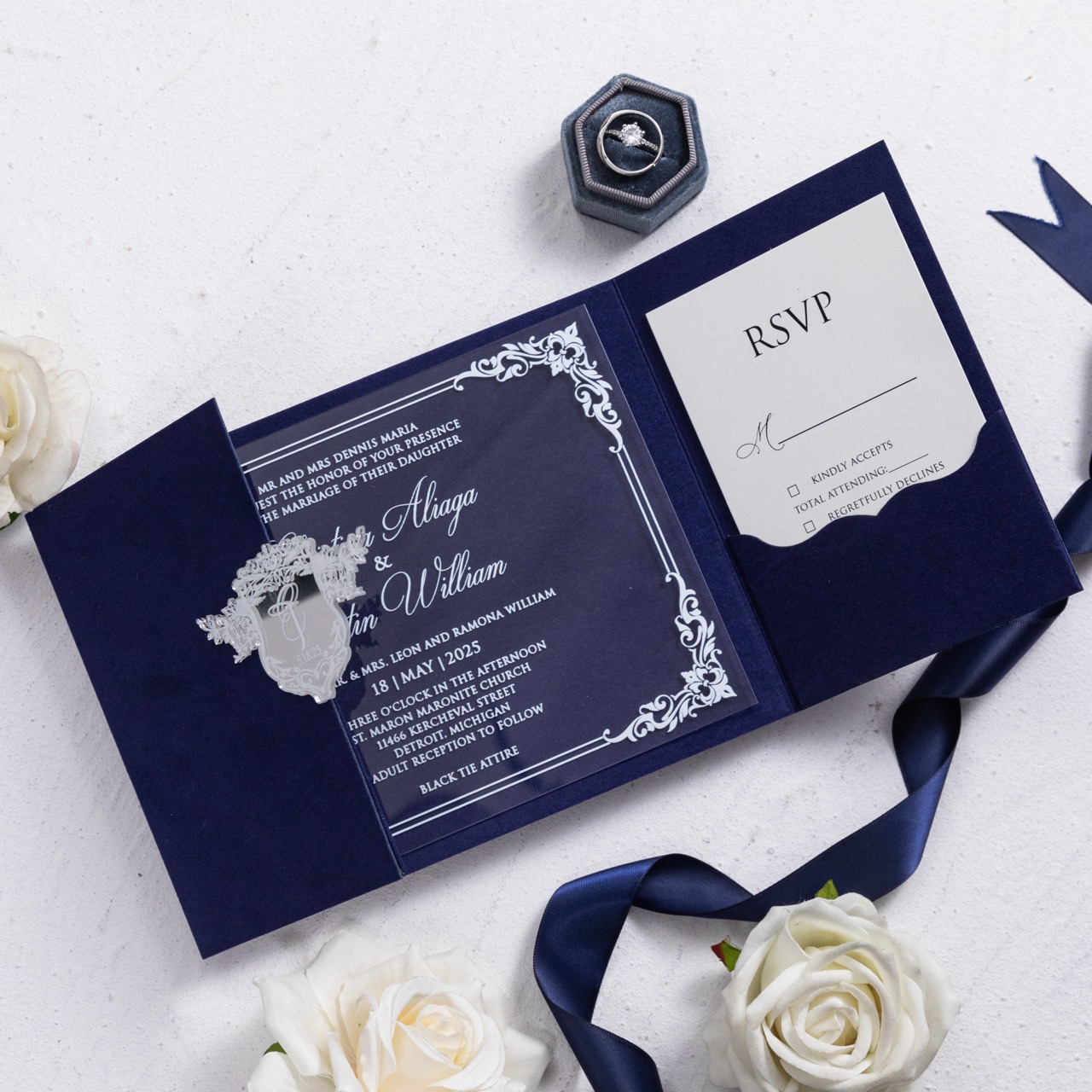 Christina Navy Velvet Folio